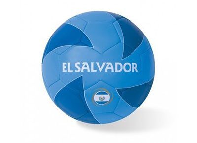 "Football Color of El Salvador Logo - A circular emblem in blue and white with five black volcanoes and a football in the center, representing the emblem of the Salvadoran football team