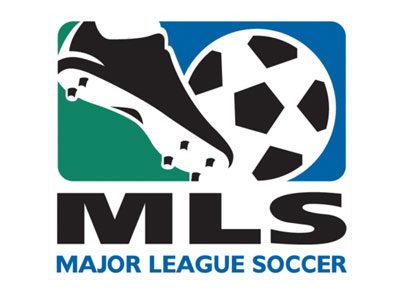 Football colored in the colors of the mls logo